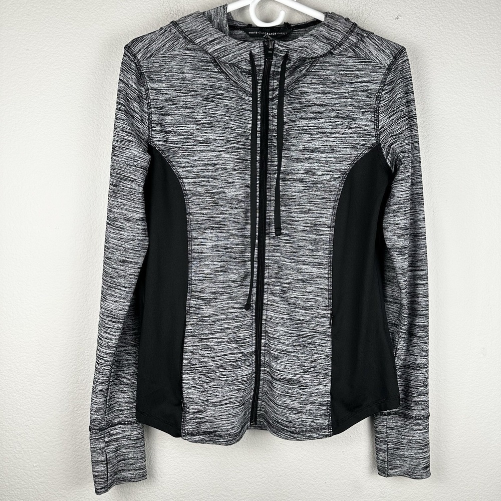 White House Black Market Hoodie Size XS Black Gray Jacket Back Cutout‎